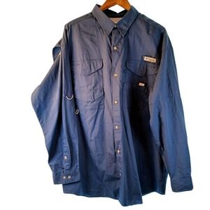 Columbia Tamiami PFG Long Sleeve Fishing Shirt Men's Blue Vented Pockets XL